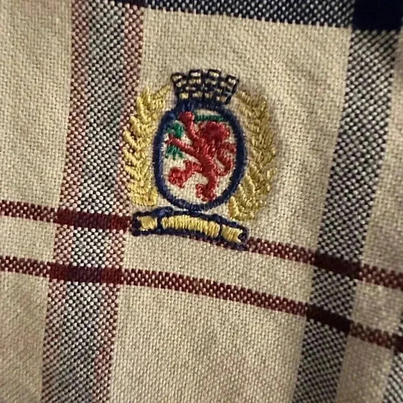 Tommy Hilfiger button up long sleeve flannel shirt plaid size large beige blue - Picture 7 of 13